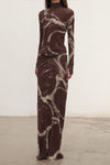 OUDE WAAG 25 Autumn and Winter Raglan Sleeve Ribbed Top OW-OW-25AW-TP07-ZHYH Brown and Gray Print